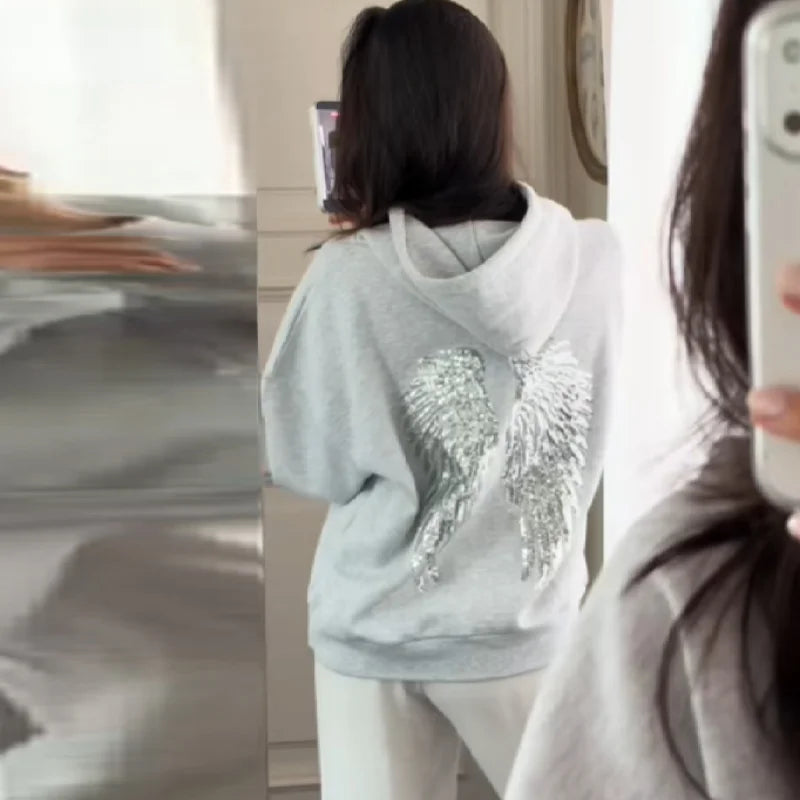 Women's Sequin Angel Wings Hooded Jacket Y2K