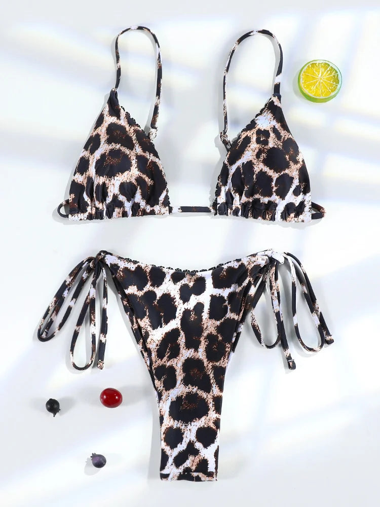 Ensemble de bikinis léopard push-up string épissé