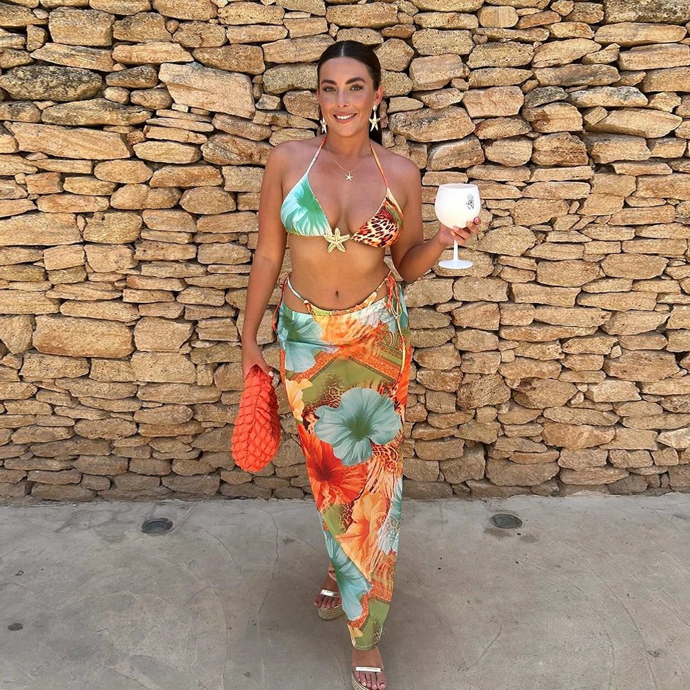 Sexy Print 3 Piece Micro Bikinis Women Swimsuit