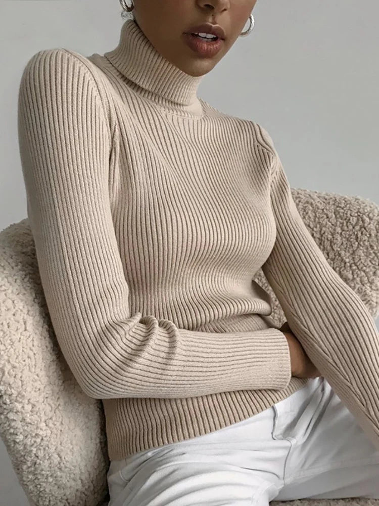 Pull à col en V en maille côtelée à rayures pour femme