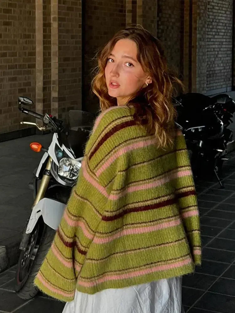 Casual Striped Women's Cardigan 2026 Autumn Loose