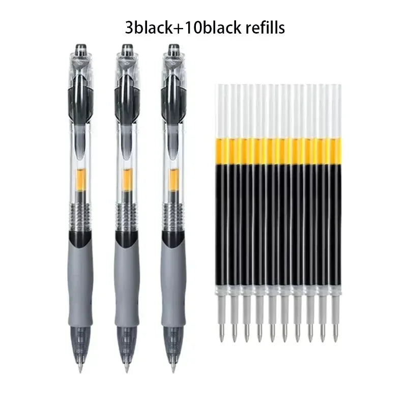 Stylos gel rétractables noirs, rouges, bleus - Lot