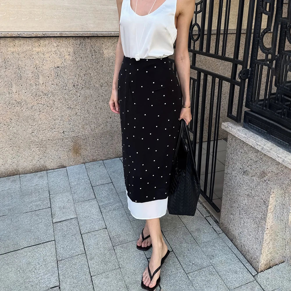 Talenza Women's Elegant Polka Dot Maxi Skirt Summer