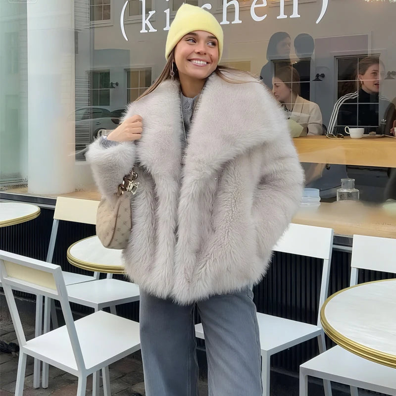 MUJER Faux Fur Hairy Coat Woman Warm Winter Fluffy Coat