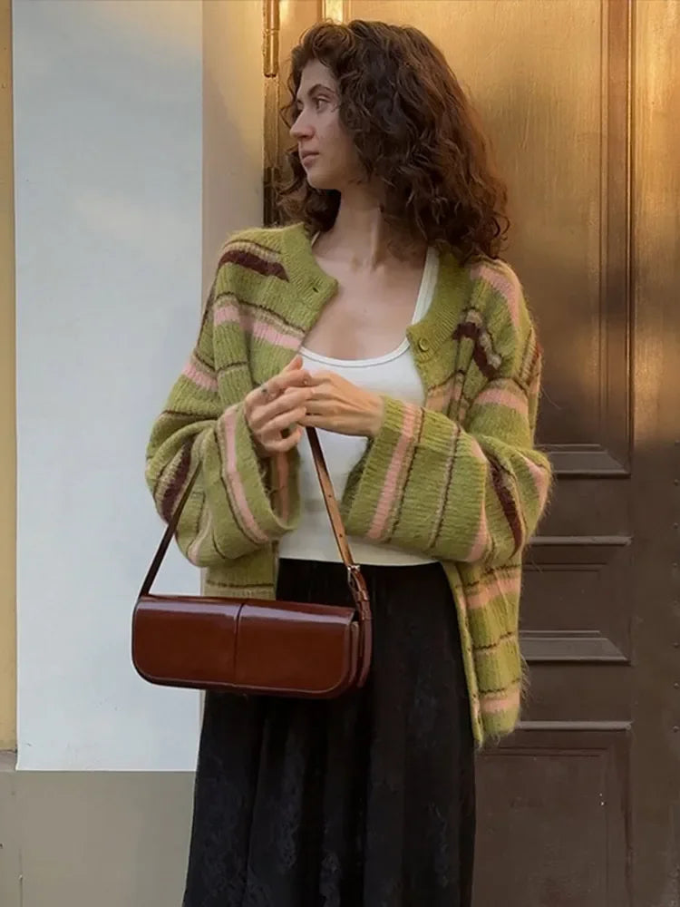 Casual Striped Women's Cardigan 2026 Autumn Loose