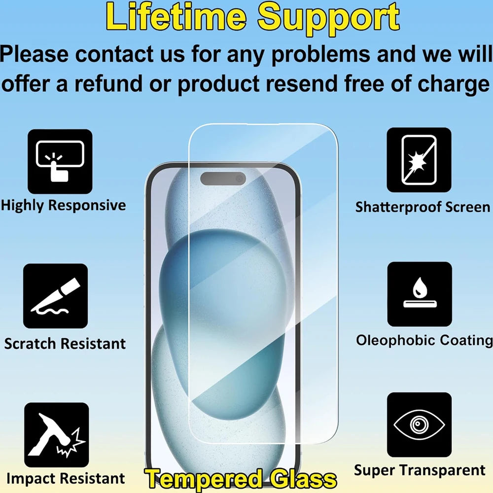Clear Glass Film For iPhone 17 16 15 Pro Max
