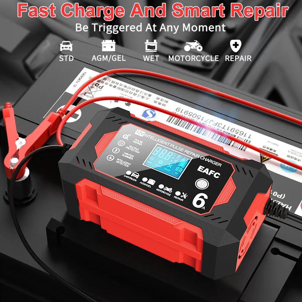 EAFC 12V 6A Large Screen Car Battery Charger