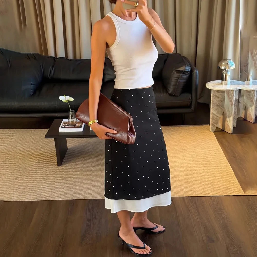 Talenza Women's Elegant Polka Dot Maxi Skirt Summer