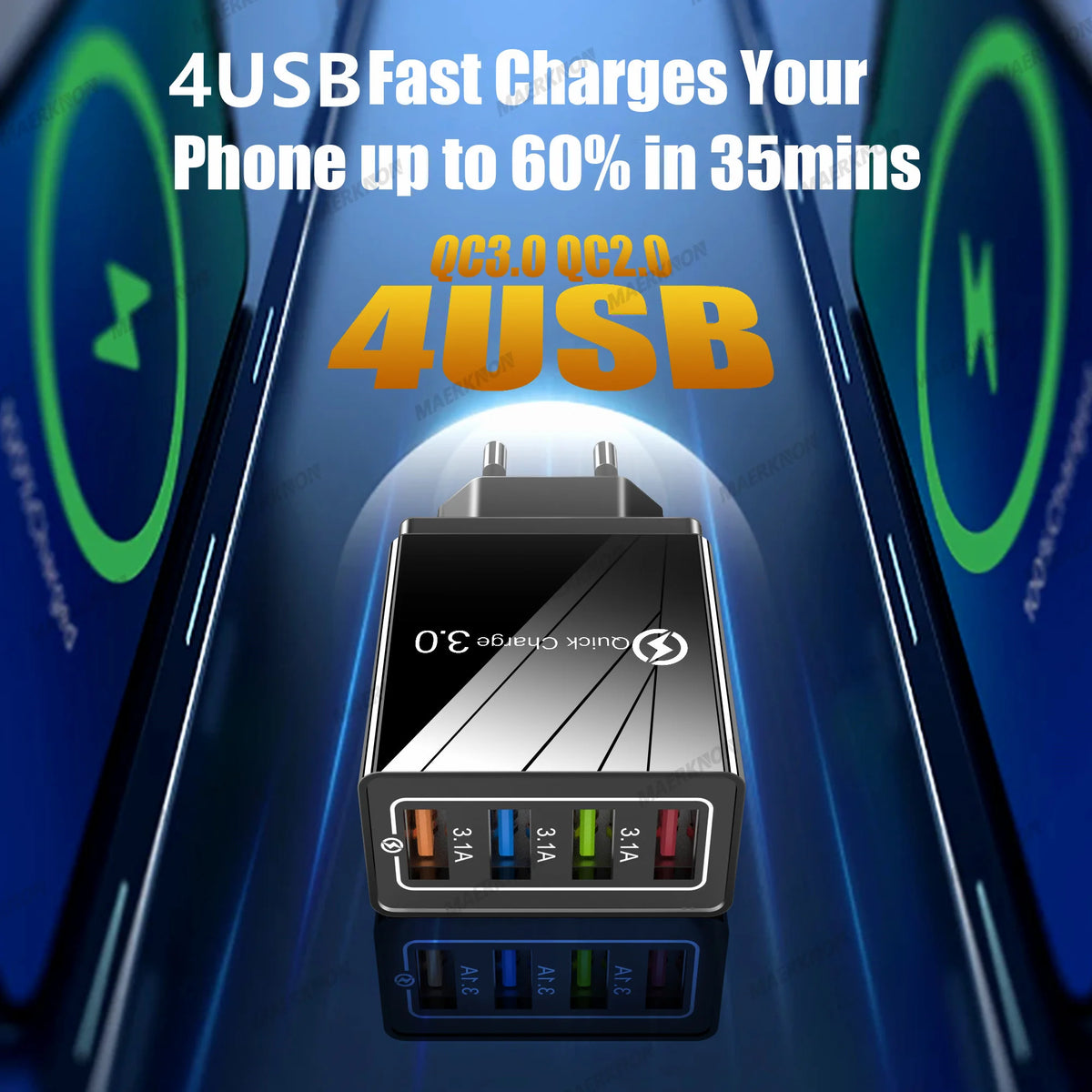 3A USB Charger 4 Ports USB Quick Charge 3.0 EU US