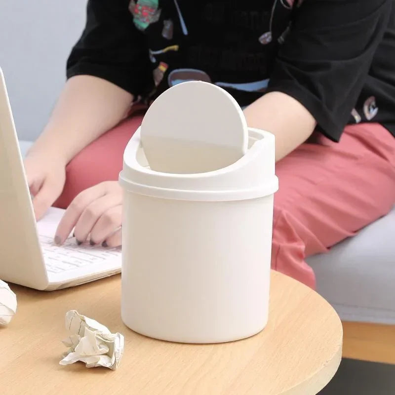 Mini Desktop Bin Small Trash Can Tube with Cover