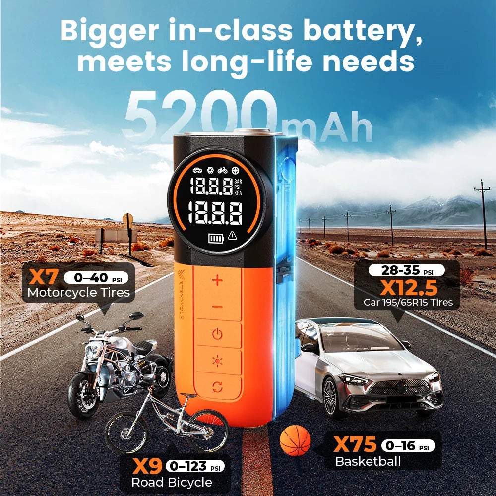 Nouveau gonfleur de pneu portable ETENWOLF 5200 mAh