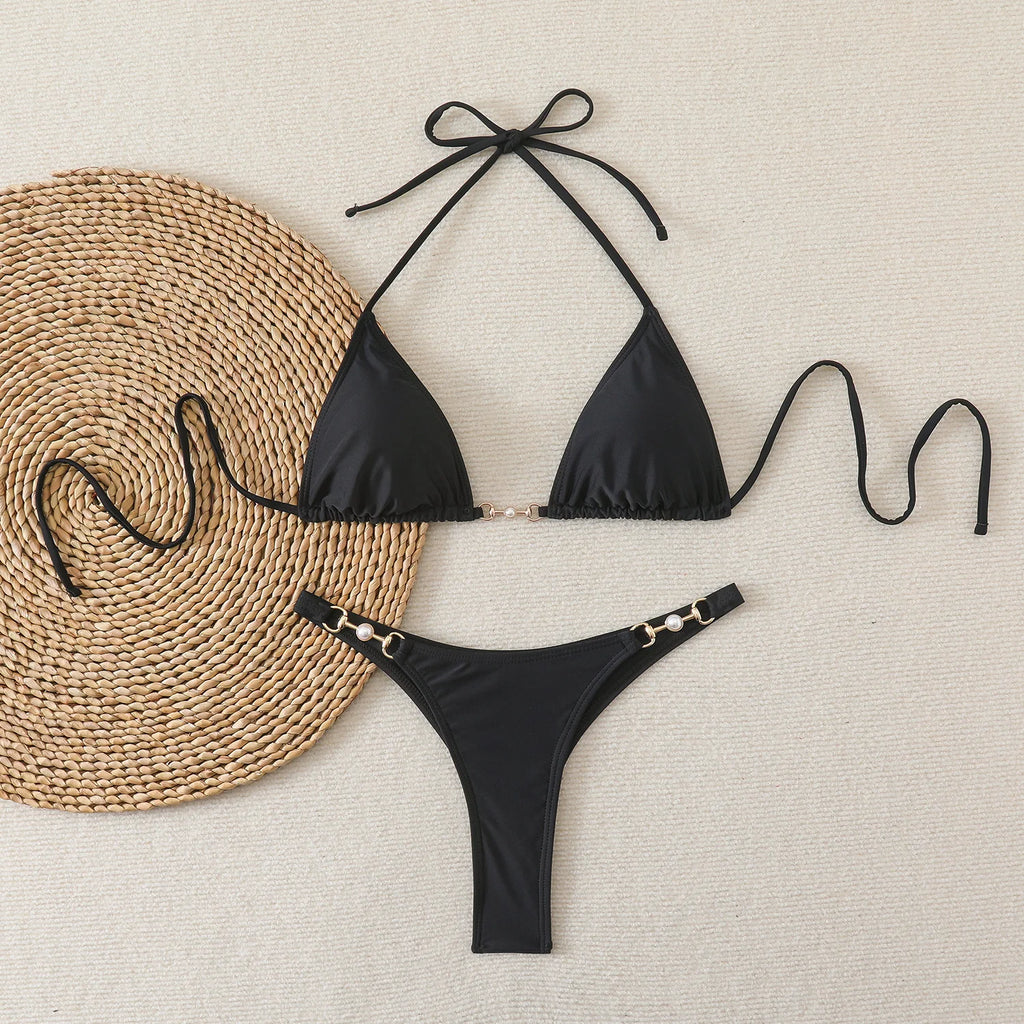 Micro bikini sexy perlé deux pièces pour femme