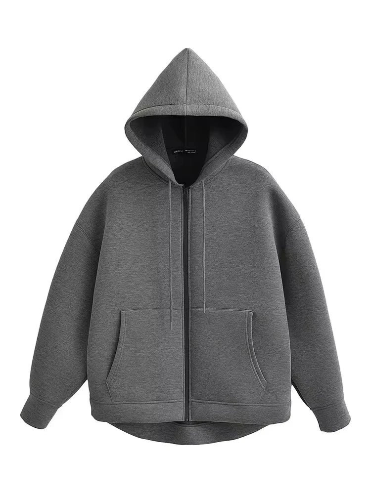 Manteau oversize à capuche zippé pour femme