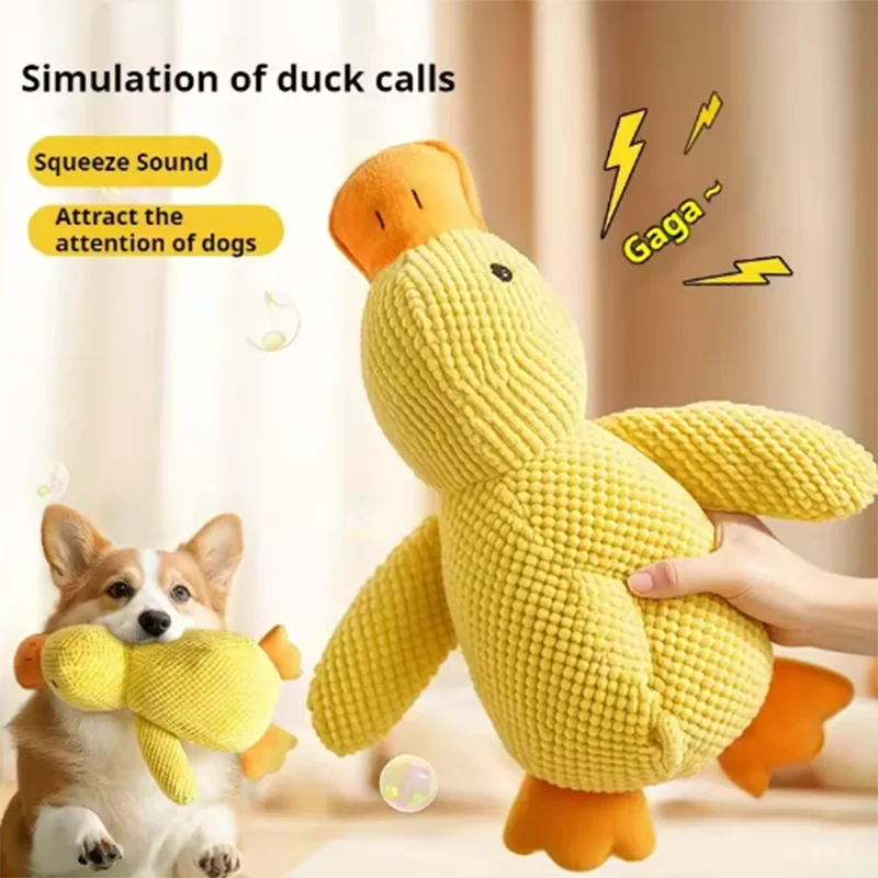 Dog sleeping with a dog hug duck toys to relieve