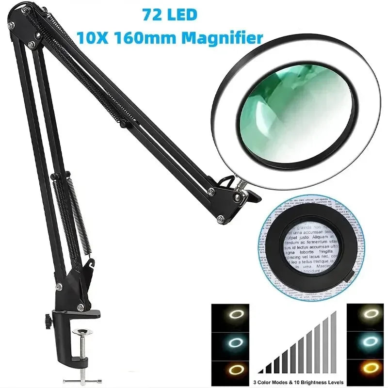 72 LED 8X/10X Nouvelle loupe éclairante USB 3
