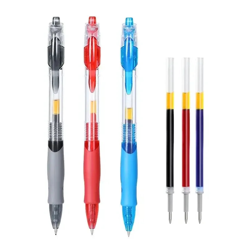 Stylos gel rétractables noirs, rouges, bleus - Lot