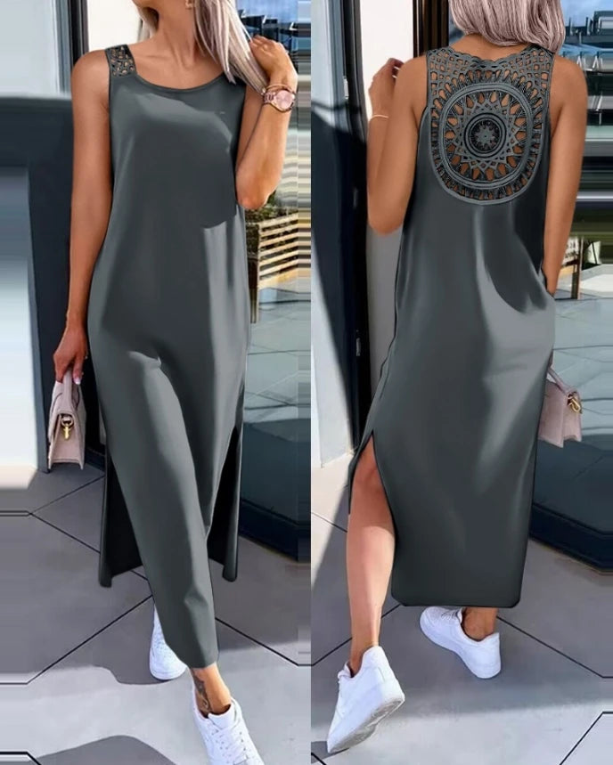 Womens Dresses 2024 Summer Fashion Slit Hollow
