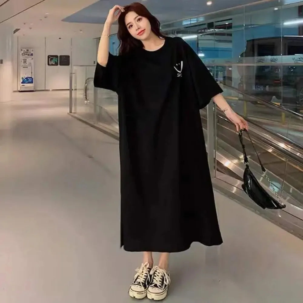 Women's Summer Loose T - shirt Dress Mid