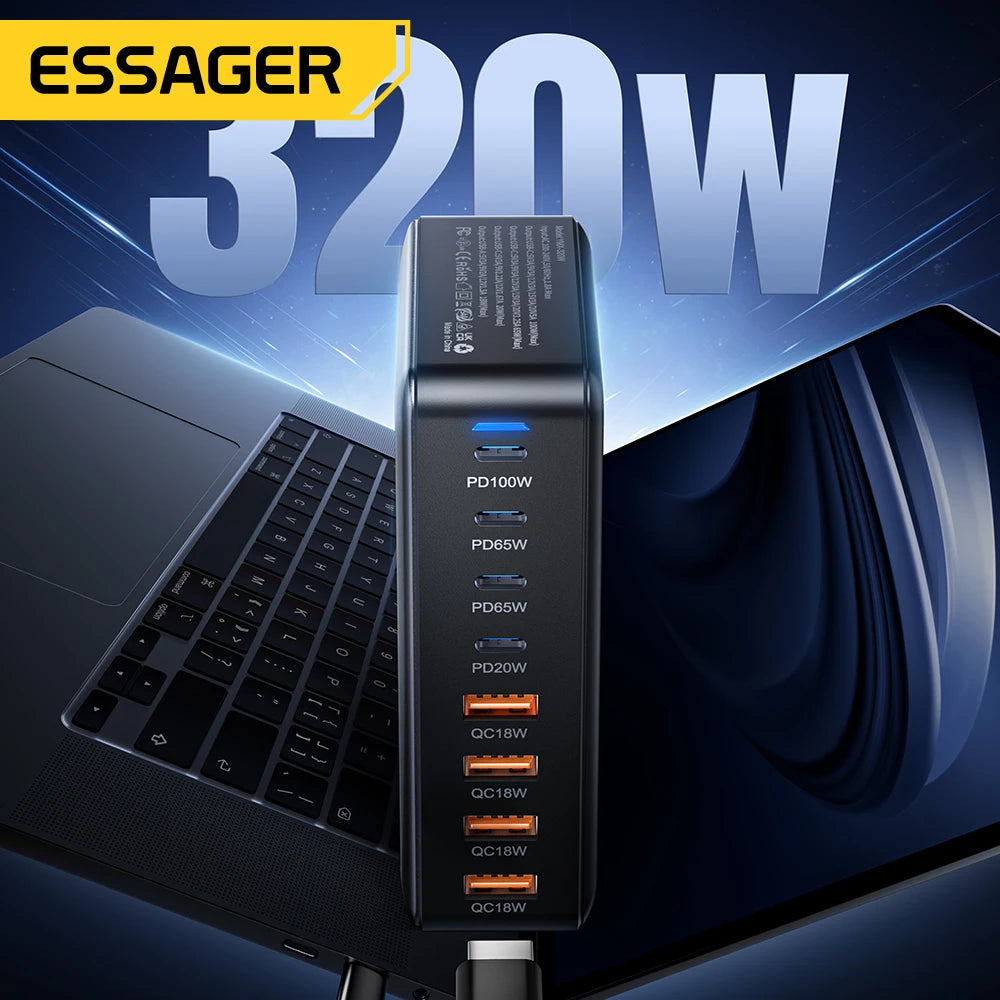 Essager 320W GaN Charger 8Port USB Type C Desktop