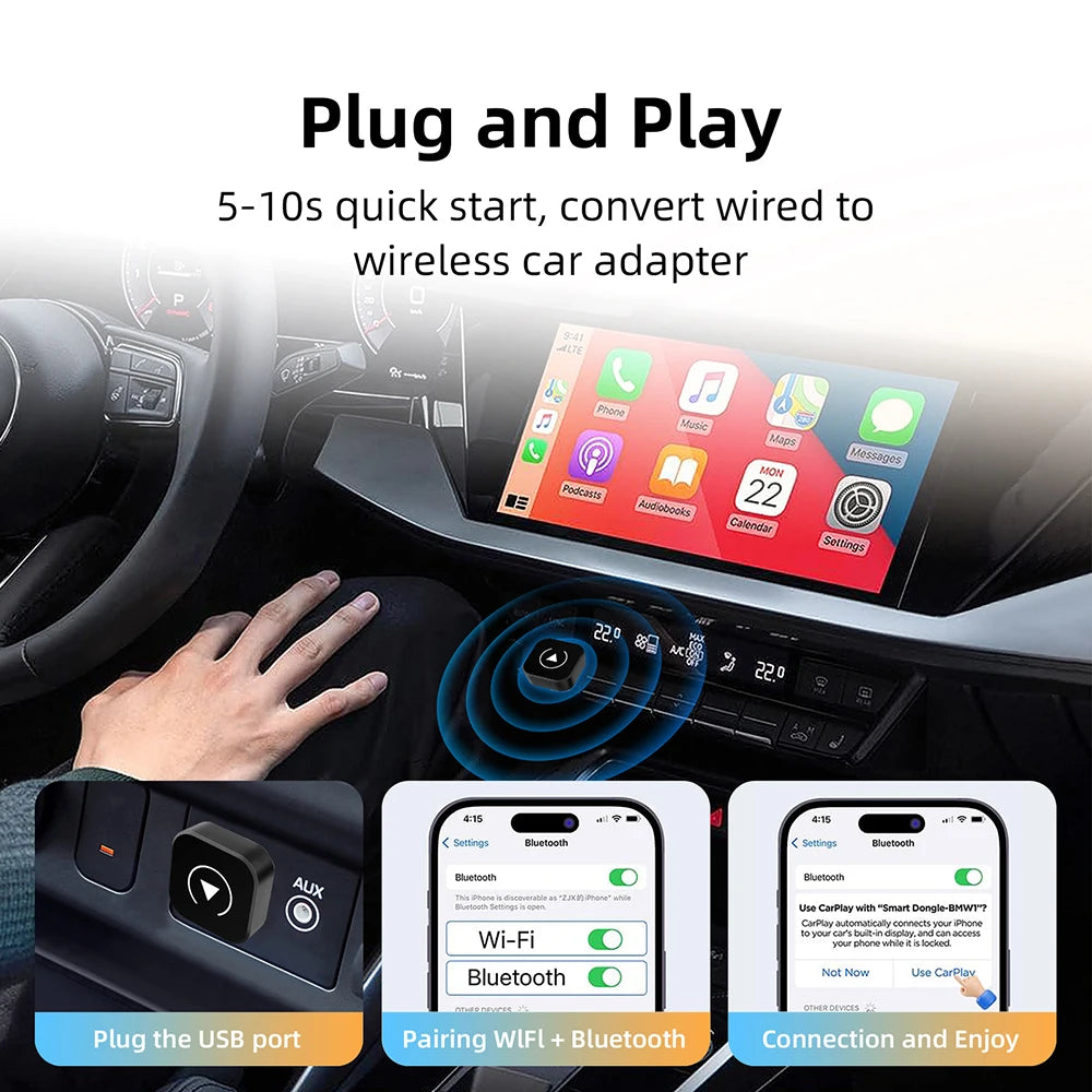 Boîtier/Adaptateur Smart CarPlay Android Auto Sans Fil
