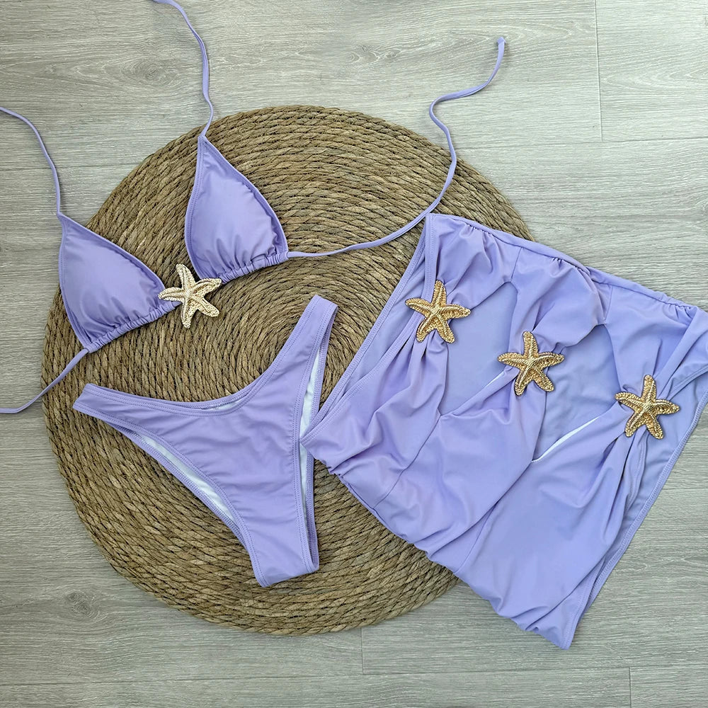 Sexy Starfish 3 Pieces Bikinis Swimsuit For Women