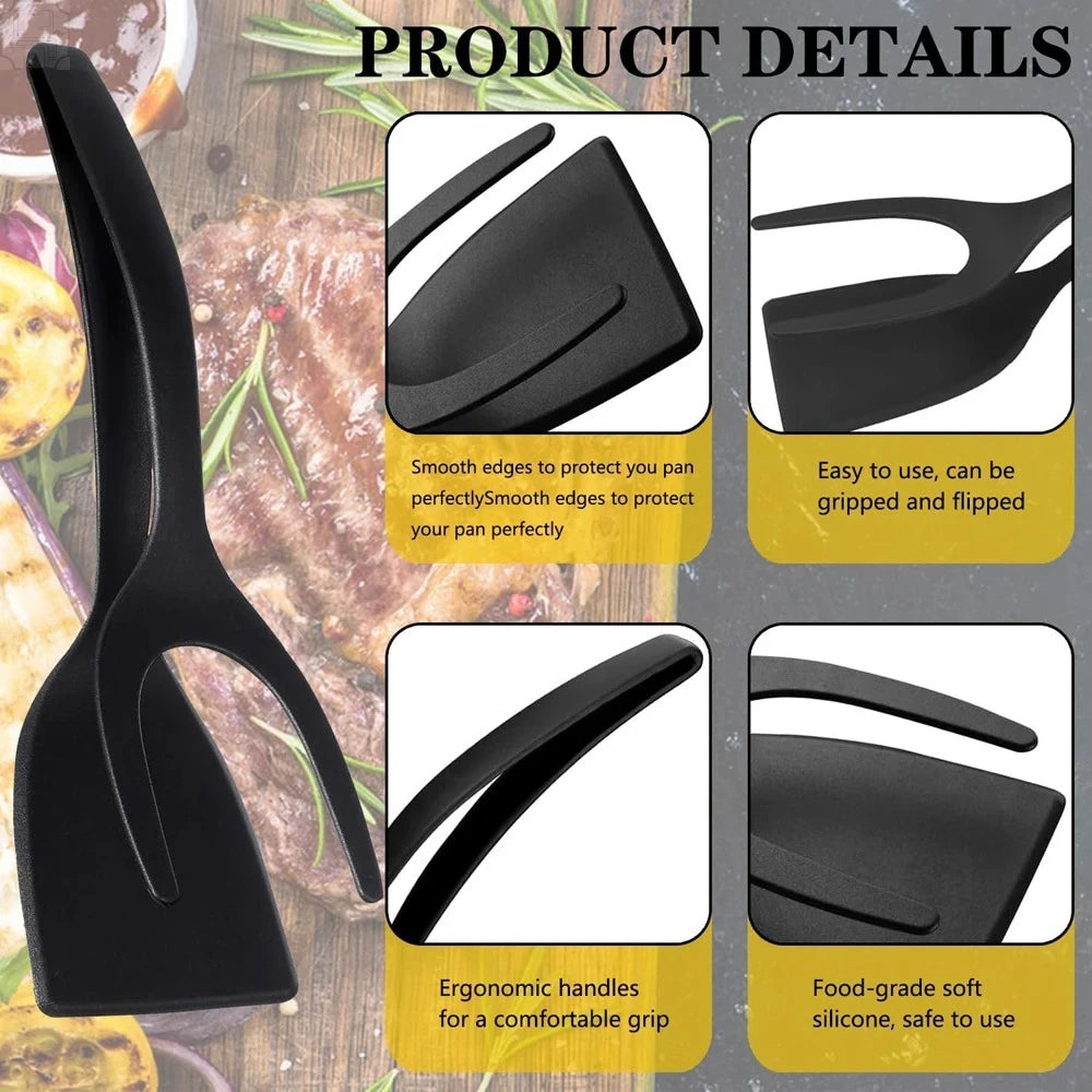 2 In 1 Flip Spatula Tongs Nylon Non Stick Kitchen