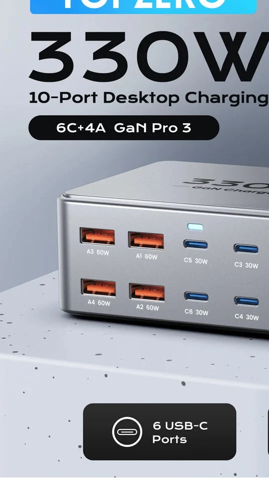 330W USB C GaN Charger 100W PD3.0 PPS QC3.0 Multiport