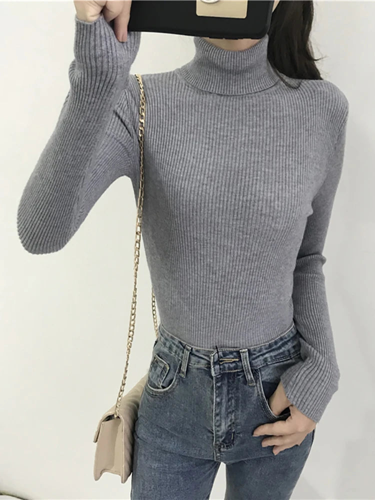 Women's Ribbed Turtleneck Pullover Sweater