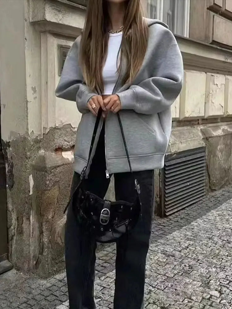 Manteau oversize à capuche zippé pour femme
