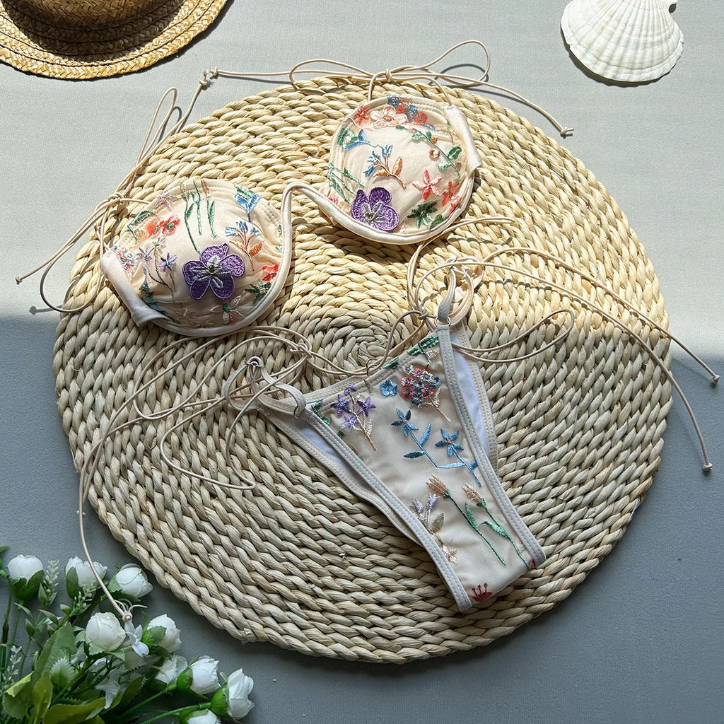 Maillots de bain femme bikini brodé