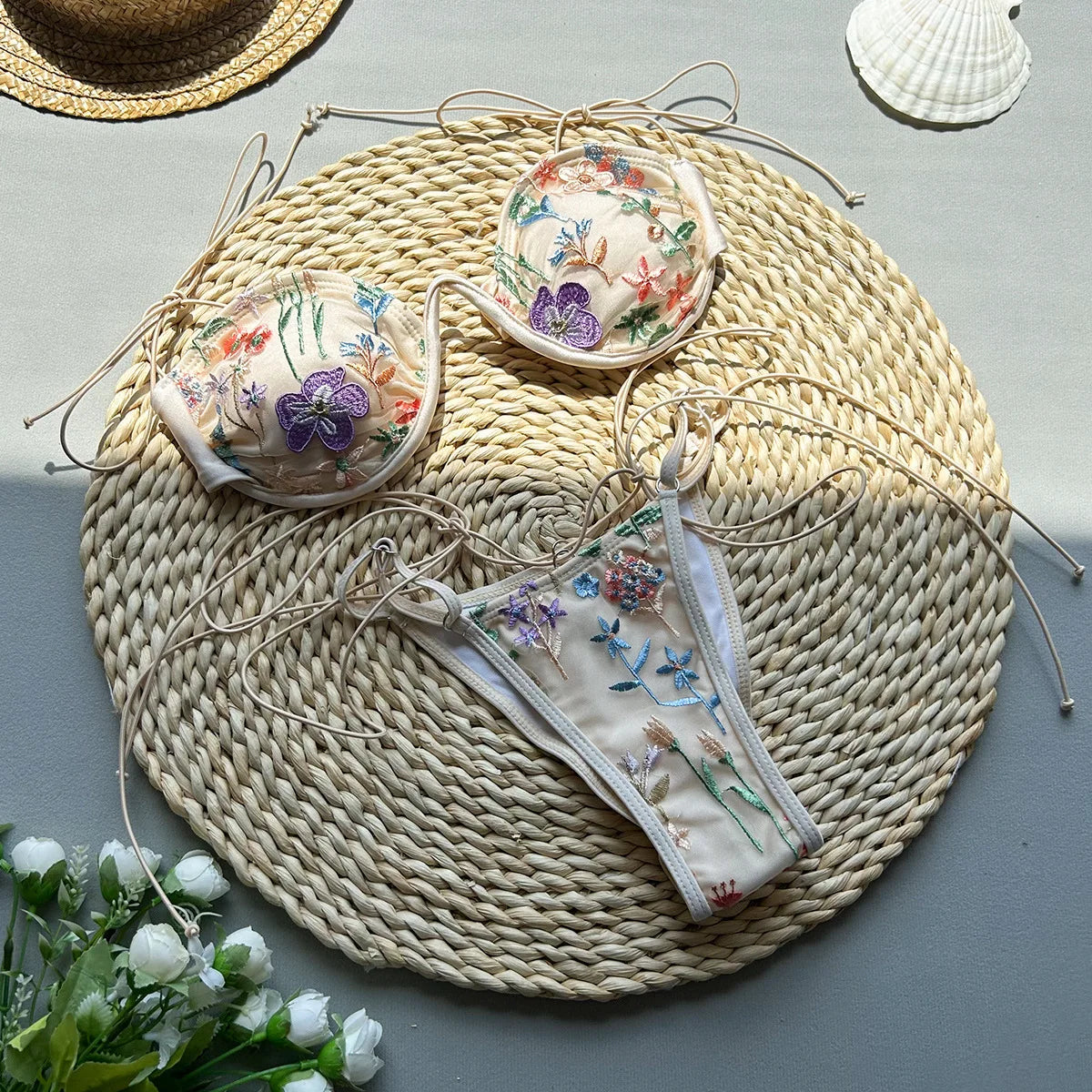 Embroidery Biquini Women Swimsuits Female