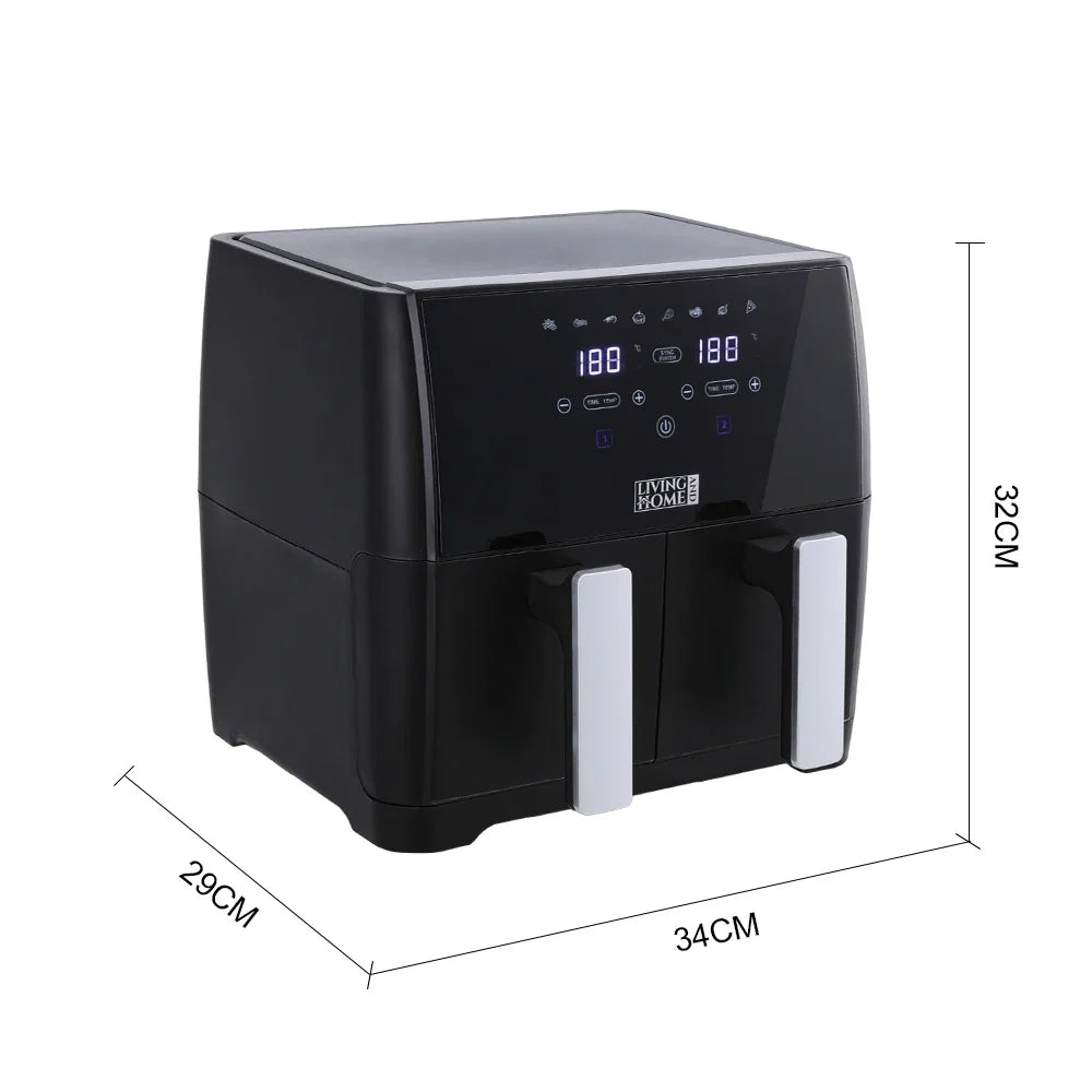 Friteuse à air double panier KOMORE 8L 1700W avec écran tactile, température réglable de 80°C à 200°C, minuterie de 30 min et arrêt automatique