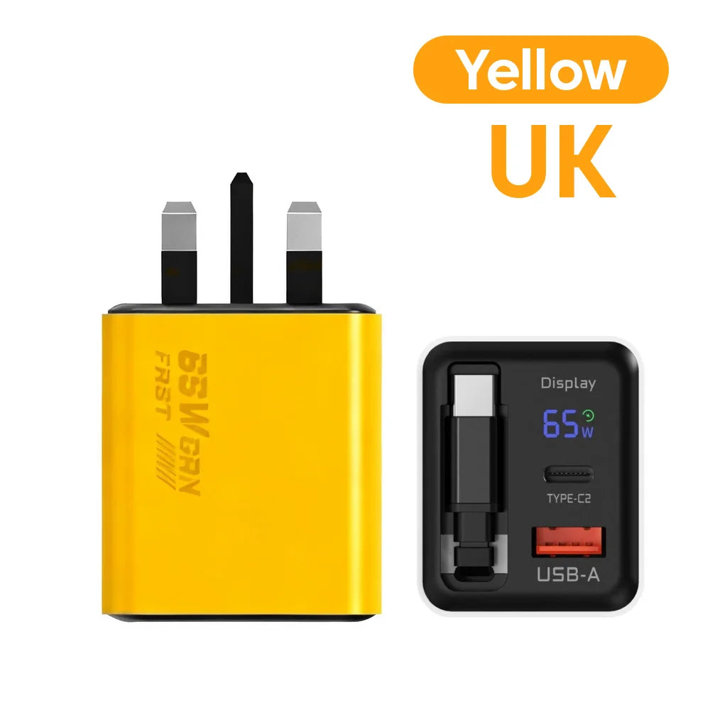 65W Digital Display Fast Charger With Retractable