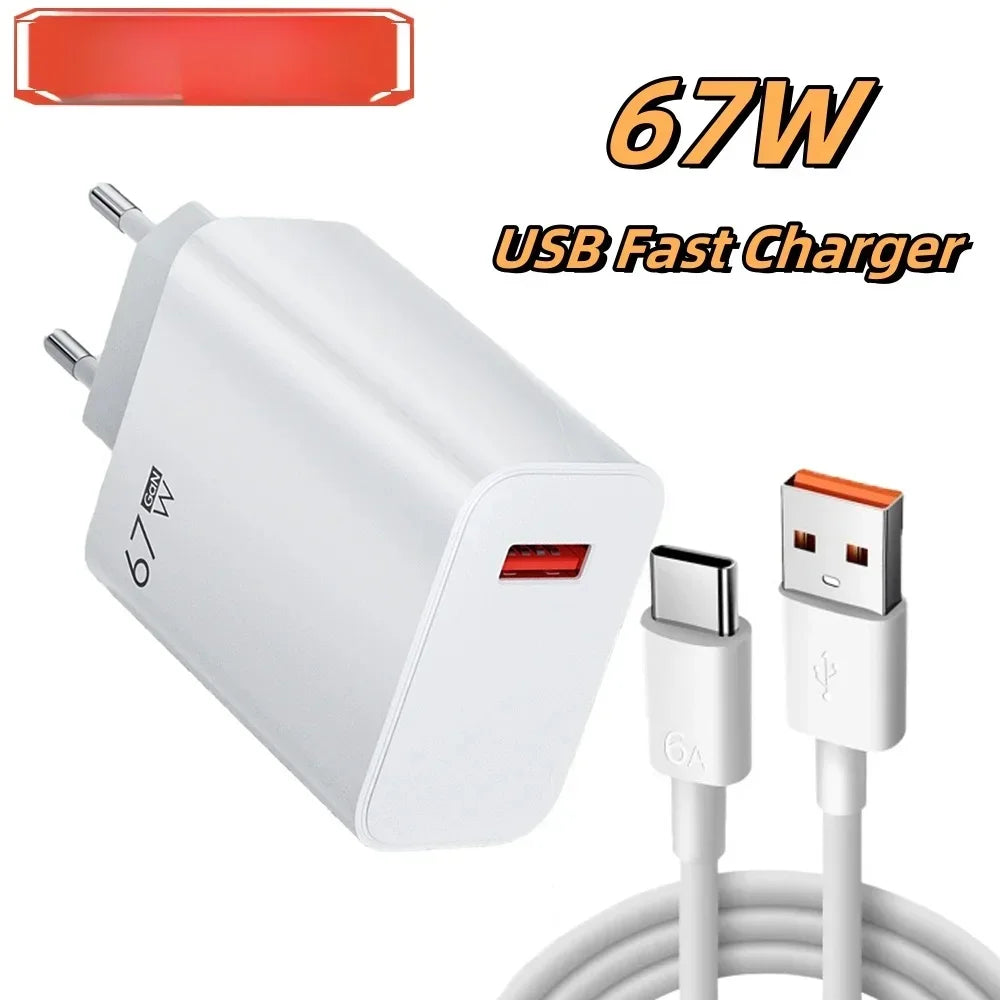 6A USB C Charging Cable with 67W Charger Wall