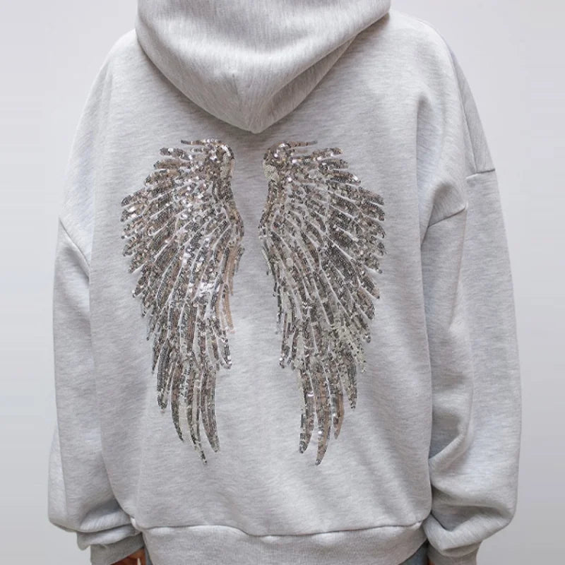 Women's Sequin Angel Wings Hooded Jacket Y2K