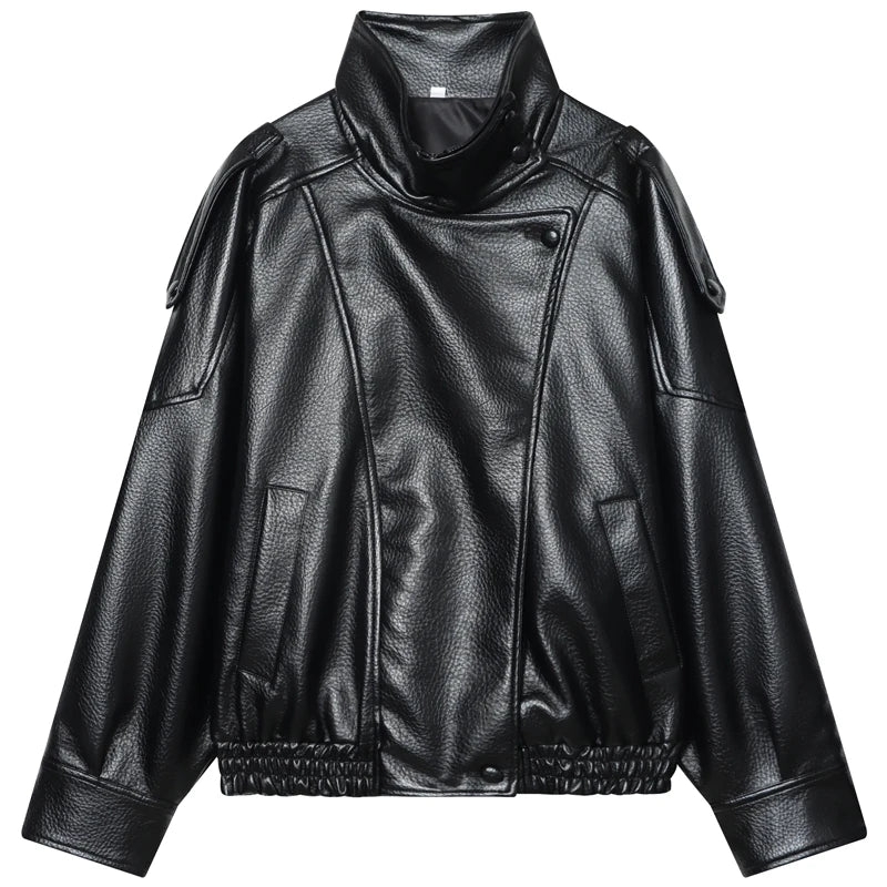 HXAO New Arrival Women's Bomber Jacket Leather Black