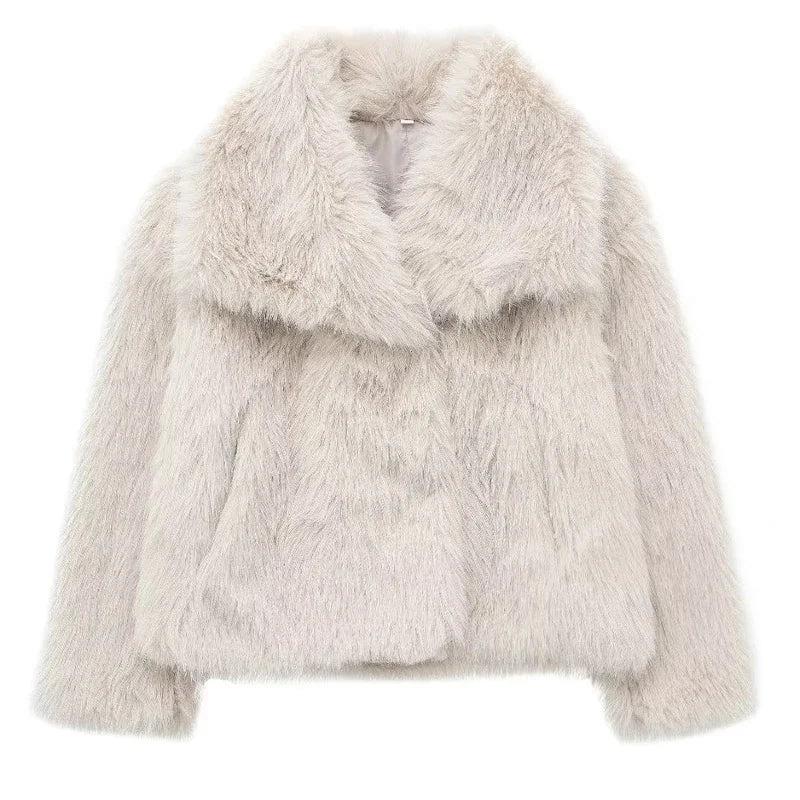 MUJER Faux Fur Hairy Coat Woman Warm Winter Fluffy Coat