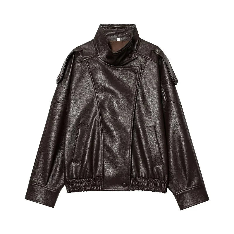 MUJER Faux Leather Women's Jacket Black Oversize Bomber