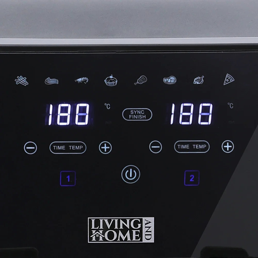 Friteuse à air double panier KOMORE 8L 1700W avec écran tactile, température réglable de 80°C à 200°C, minuterie de 30 min et arrêt automatique