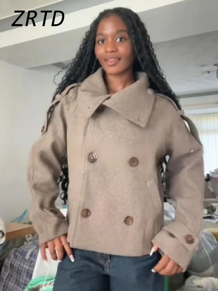 Women's Double Breasted Wool Short Coat