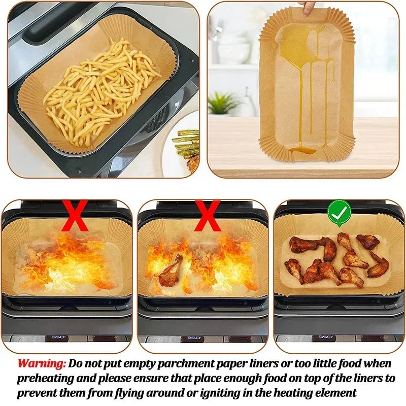 Papier jetable pour friteuse à air chaud, tapis de cuisson antiadhésif, résistant à l'huile, pour micro-ondes et barbecue, doublure en papier sulfurisé, accessoires.