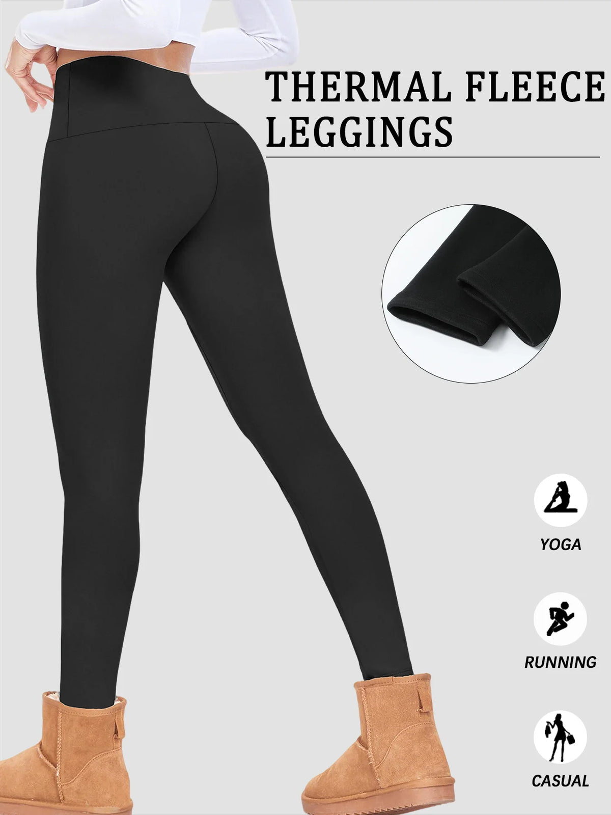 Womens Thermal Fleece Lined High Waisted Leggings.