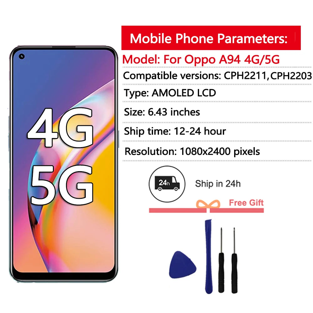 6.43" A94 AMOLED Display For OPPO A94 4G 5G LCD