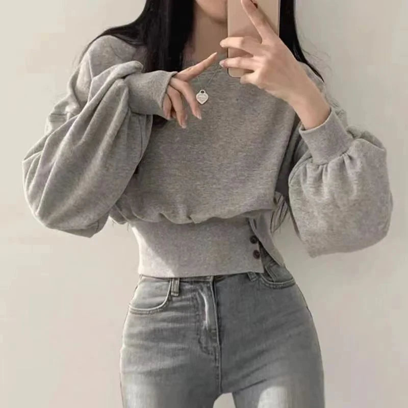Pull court à manches lanternes pour femme