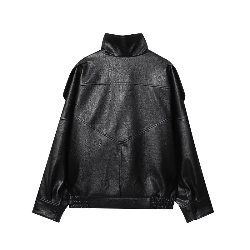 MUJER Faux Leather Women's Jacket Black Oversize Bomber