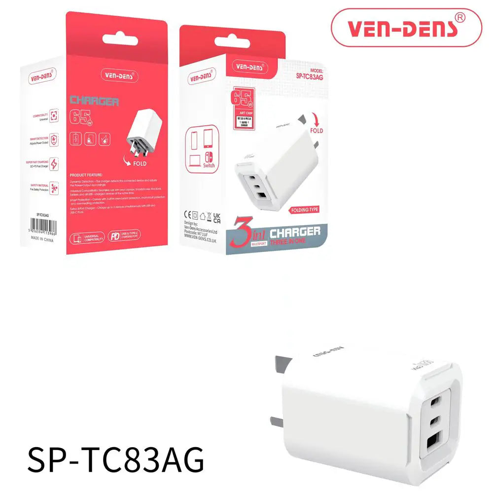 65W 3 - in - 1 Foldable Fast Charger - Dual USB