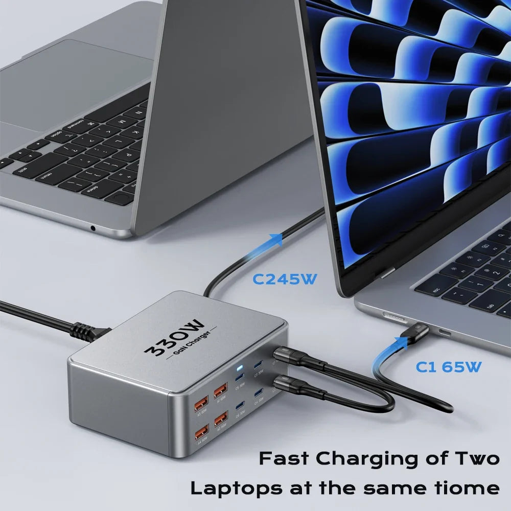 330W USB C GaN Charger 100W PD3.0 PPS QC3.0 Multiport