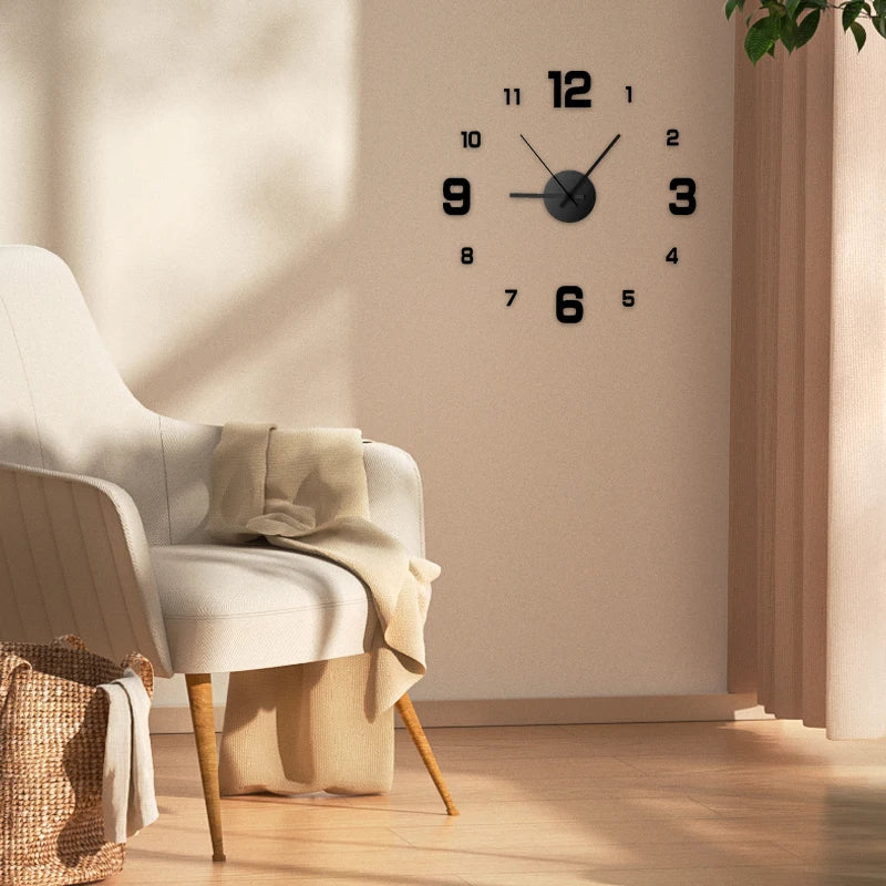 Horloge Murale Créative sans Cadre DIY Sticker Mural Maison