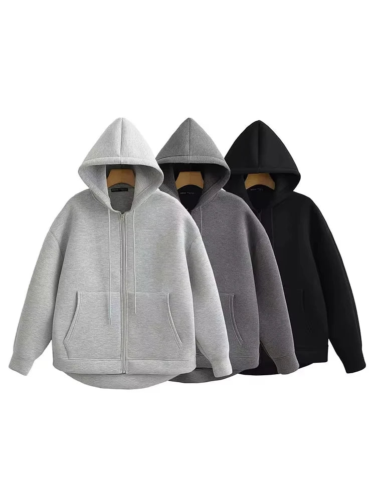 Manteau oversize à capuche zippé pour femme