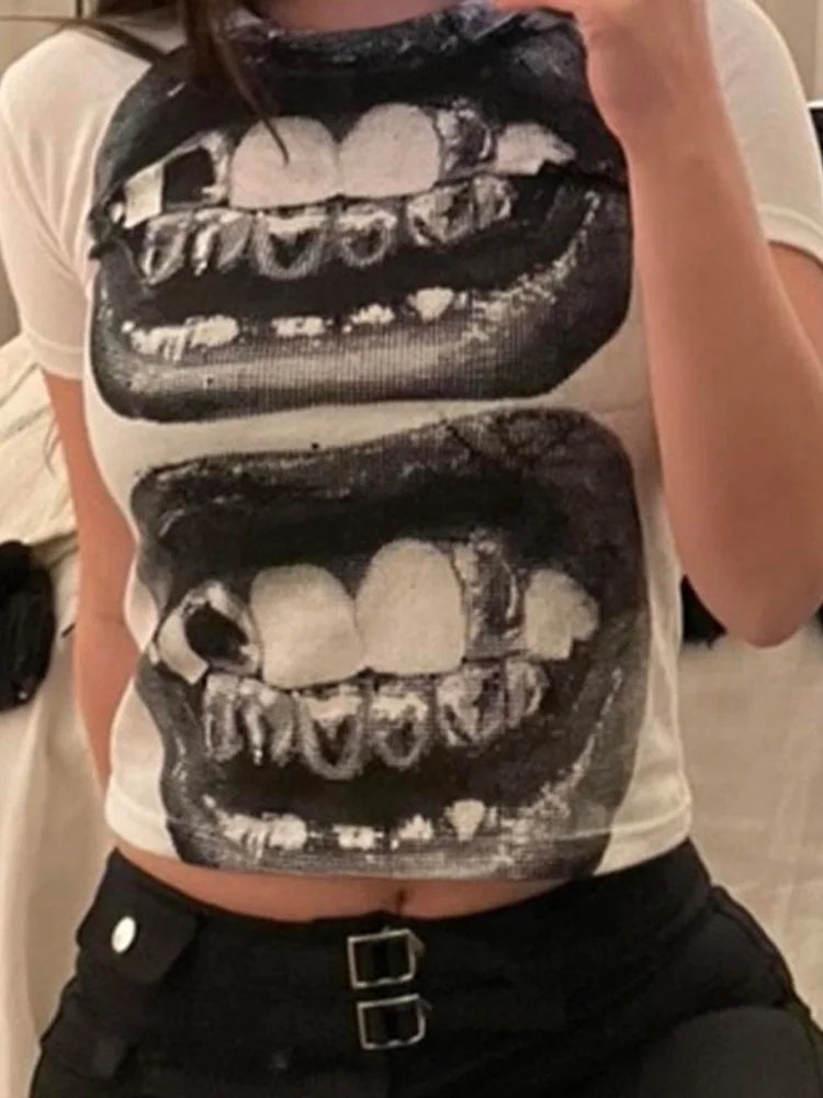 Punk Y2K Baby Short Sleeve Top Gothic Street T